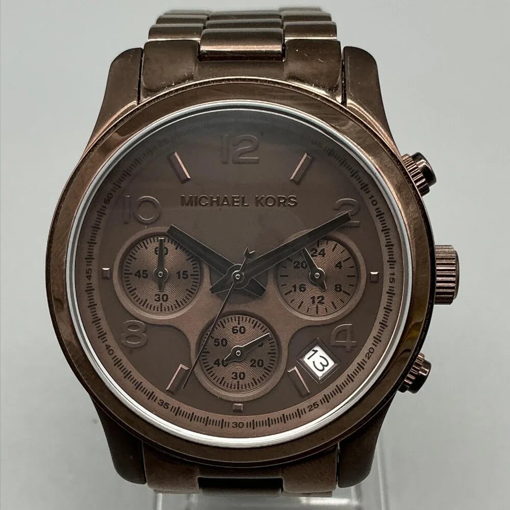 Michael Kors Womens Watch 38mm Brown Bracelet Chronograph MK-5492 New Battery 6
